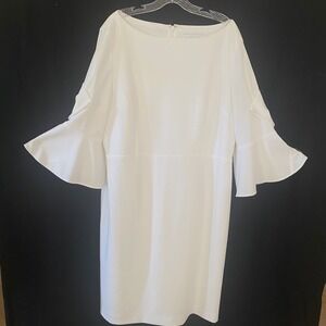 PRESTON & YORK Women White Boat Neck Bell Sleeve Knee Length Wedding Cocktail 18